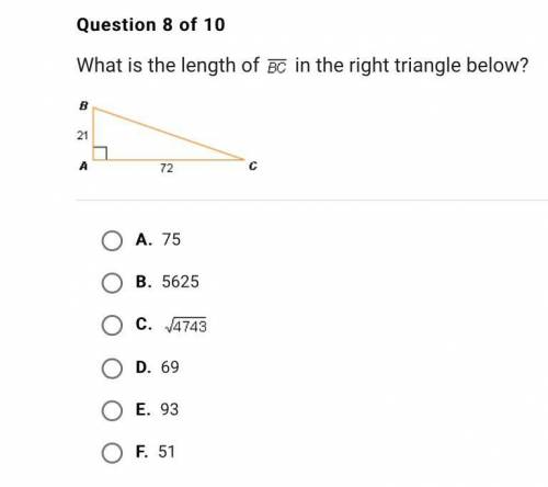 What is the length of in the right triangle below?