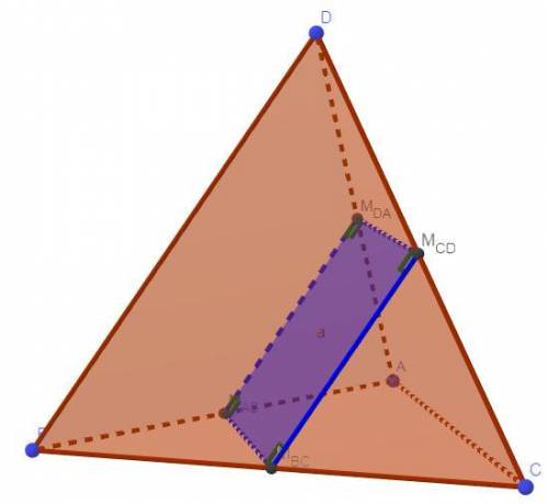 A triangular pyramid is cut by a plane. In which case is the cross section a quadrilateral?
