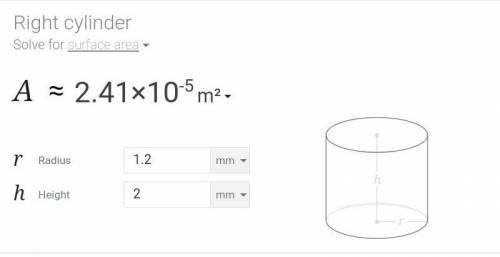 Find the surface area of a cylinder whose radius is 1.2 mm and whose height is 2 mm