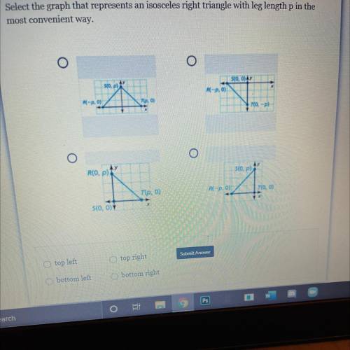 Select the right one that shows an isosceles right triangle.