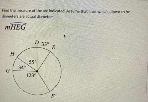 Find the measure of the arc indicated. Assume that lines which appear to be diameters are actually