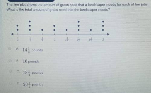 The line plot shows the amount of grass seed that a landscaper needs for each of her jobs. What is