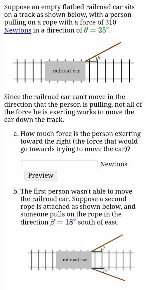Suppose an empty flatbed railroad car sits on a track as shown below, with a person pulling on a ro