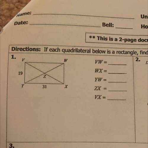 Unit 7: Polygons & Quadrilaterals
Homework 3: Rectangles
a 2-page document! **