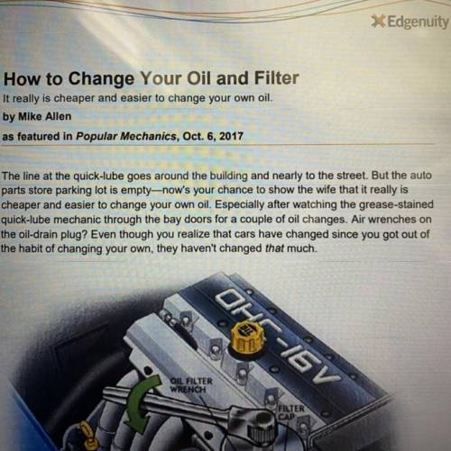 After reading How to Change Your Oil and Filter, complete the table by responding to the question