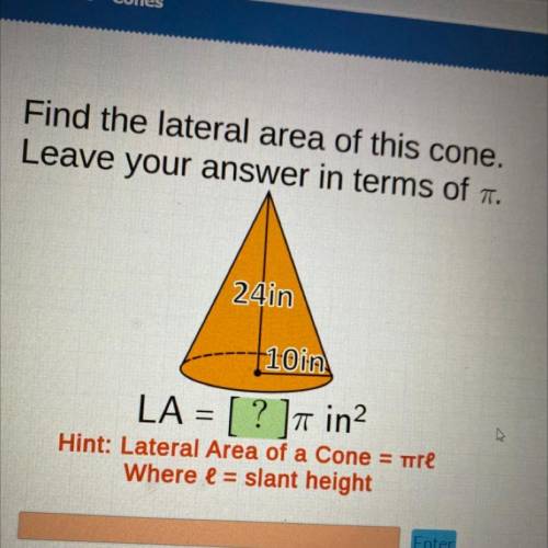 Find the lateral area of this cone.