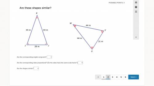 Are the corresponding angles congruent?

Are the corresponding sides proportional? (Do the sides h