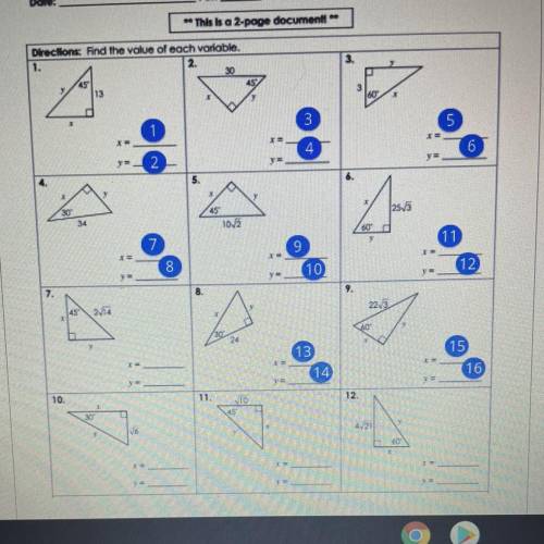Unit 8: Right Triangles & Trigonometry
Homework 2: Special Right Triangles