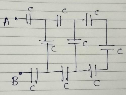 Find net capacitance of the circuit diagramI bet no one can solve this correctly​