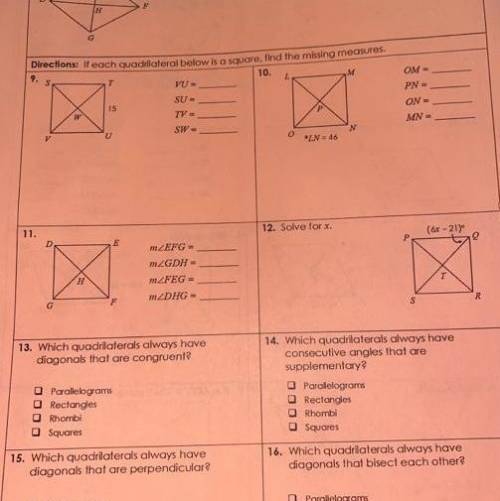 Unit 7 Homework 5 Rhombi and Squares answers 9 and 11