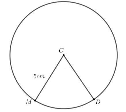 With a major arc angle of 16π9. What is the length of the minor arc MD?

π3
π
5π2
10π9