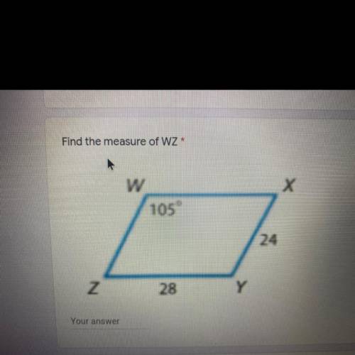 Find the measure of WZ
W
Х
105
24
N
28
y