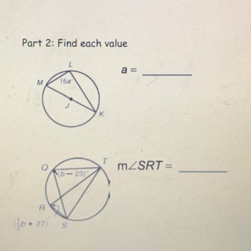 Part 2: Find each value
a=
M
15a
к
mZSRT =
No - 23)
R
