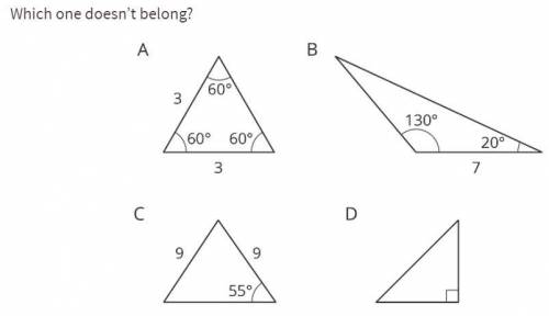 Which triangle doesn't belong and why?
if u get it right u will get 25 more points