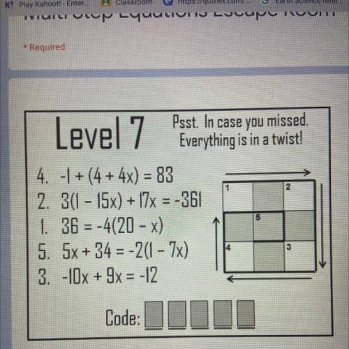 I need help with this Multi step equations escape room