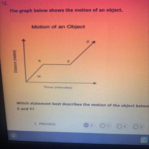 Which statement best describes the motion of the object between points

X and Y
1. the object spee
