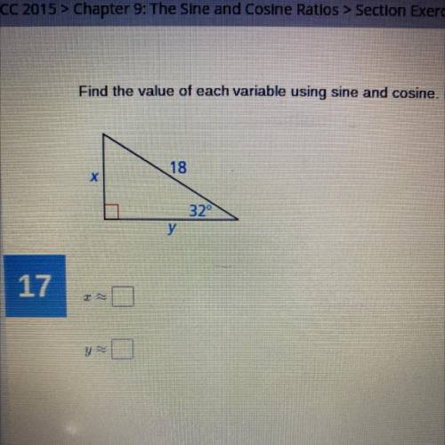 Find the value of each variable using sine and cosine. Round your answers to the nearest tenth.