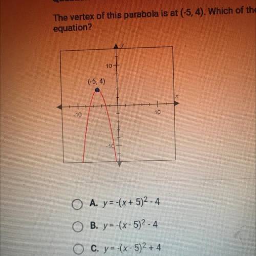 The vertex of this parabola is at (-5, 4). Which of the following could be its

equation?
(-5, 4)