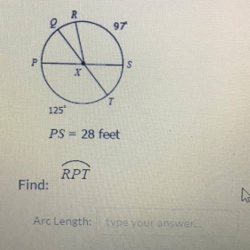 Using the circle below, find the arc length. Round your answer to the nearest tenth.