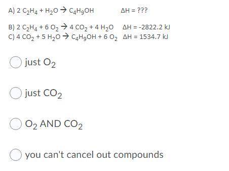 Given the following equations A, B, and C, what compound(s) in equations B and C would have to be c
