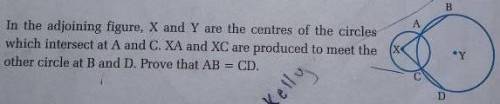 X and Y are center of circles which intersect at A and C. XA and XC are produced to meet at B and D
