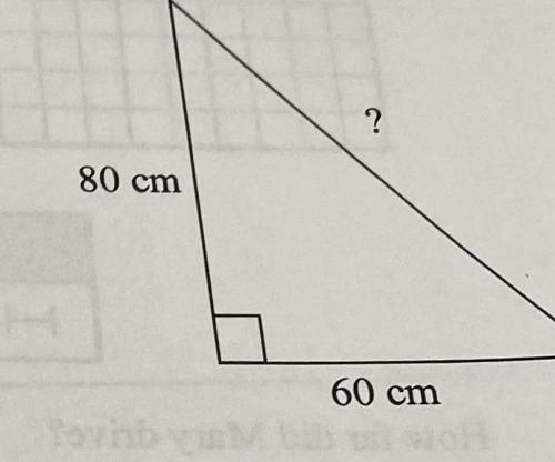 Triangle ABC is a right triangle. The lengths of the legs are 60 centimeters and 80 centimeters.