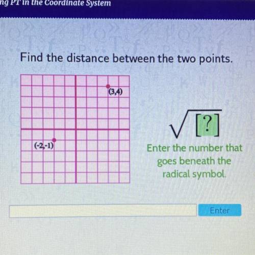 Help please asap

Find the distance between the two points.
(3,4)
✓ [?]
Enter the number that
goes