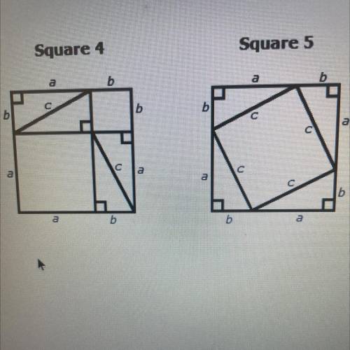 Write an expression for the area of square 4 by combining the area of the four triangles and the tw
