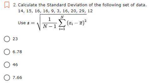 Calculate the Standard Deviation of the following set of data