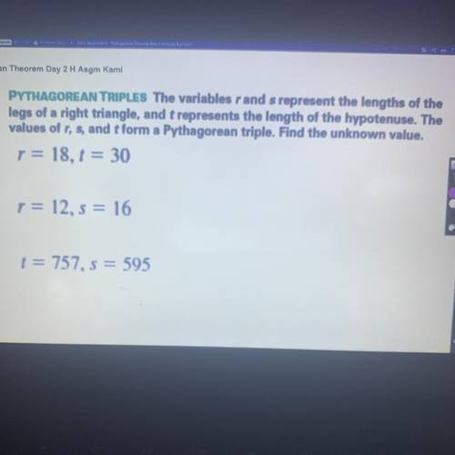 Pythagorean triples math question!!

The variables r and s represent the lengths of the
legs of a