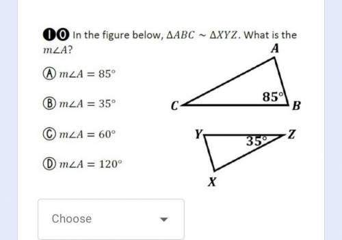 In the figure below, angle ABC is congruent to XYZ. What is the measure of angle A?