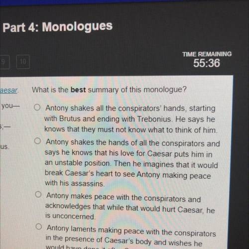 The Tragedy of Julius Caesar, Part 4: Monologues

Quiz
Active
TIME
1
2.
4.
5
6
7
8
9
10
bc
What is