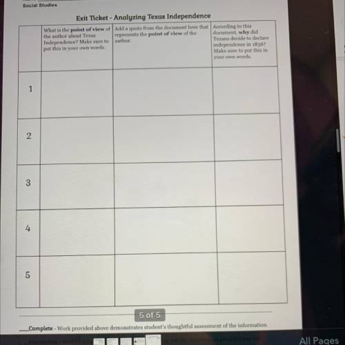 Exit ticket analyzing Texas independence plz help