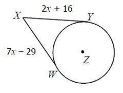 Find the measure of XY. Assume that segments that appear to be tangent are tangent. Round your fina