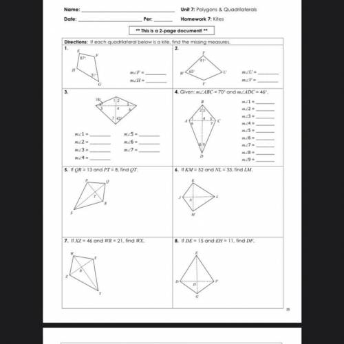 Unit 7: polygons and quadrilaterals homework 7 kites