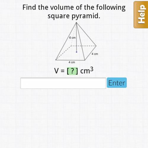 Find the volume of the following square pyramid. geometry
