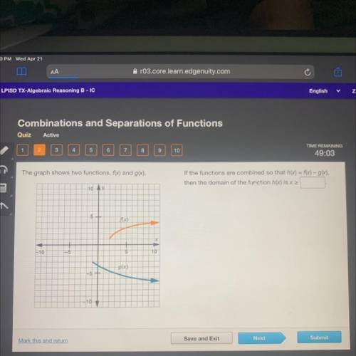 HURRY PLEASE The graph shows two functions,f(x) and g(x)