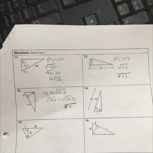 Unit 8 homework 3 similar right triangles and geometric mean 15-18 Solve for x.