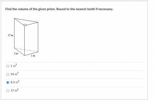 Find the volume of the given prism. Round to the nearest tenth if necessary.