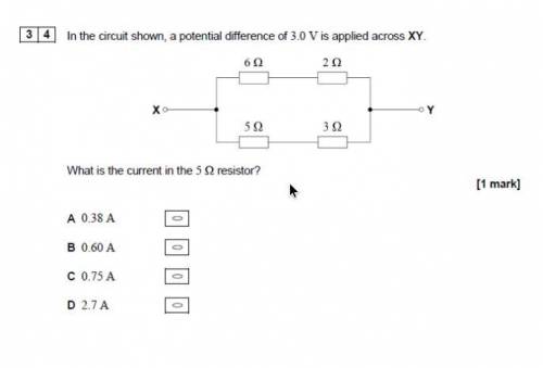 [3]4] In the circuit shown, a potential difference of 3.0 V is applied across XY.

6 20
Xo——< Y