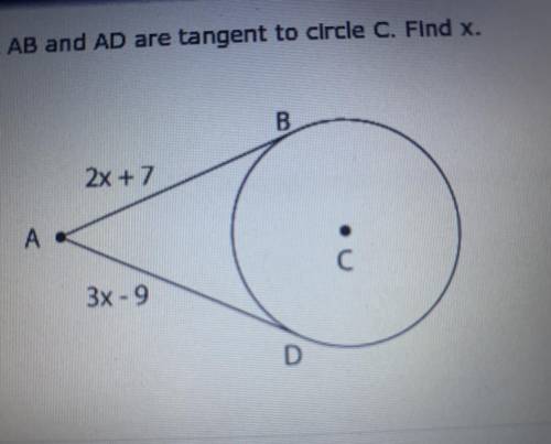 AB and a DER tangent to circle C. Find X.