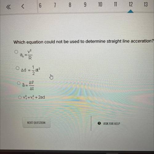 Which equation could not be used to determine straight line acceration?