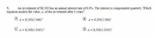 An investment of 8,500 has an annual interest rate of 6.6%...... (Continues in screenshot) (please