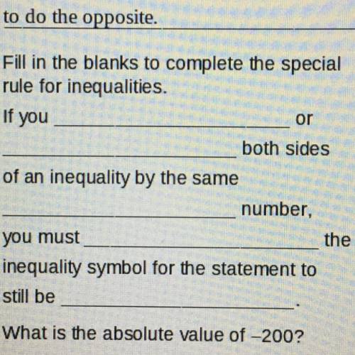 Fill in the blanks to complete the special rule for inequalities.