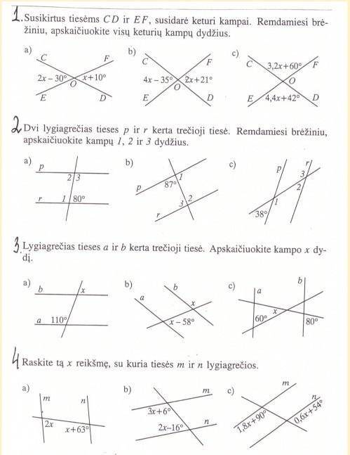 1. Find x and then the value of all 4 angles (A, B, C)

2. Find the values of angles 1,2,3 (A, B,