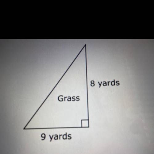 A triangular-shaped section of grass is shown.

8 yards
9 yards
Enter the area of the section of g