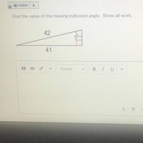 Find the value of the missing indicated angle. Show all work.
Help please ??