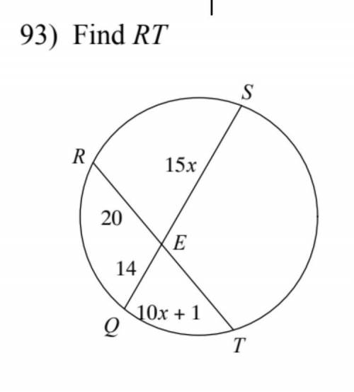 Segment Realtionships in Circles. Find RT