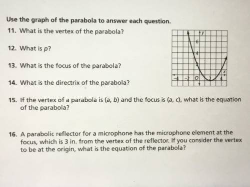 Use the graph of the parabola to answer each question.
I only need question 12. Thank you!