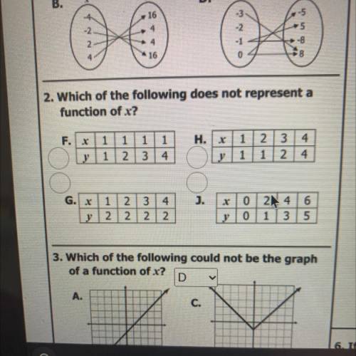 2. Which of the following does not represent a
function of x?